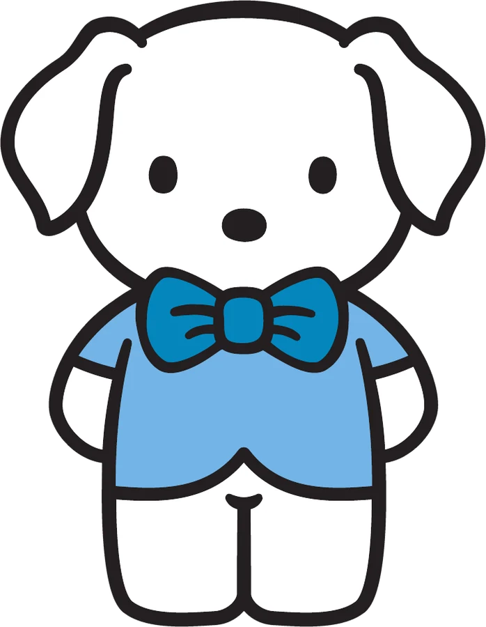 Hi Puppy dans sa chemise bleue et son nœud papillon bleu